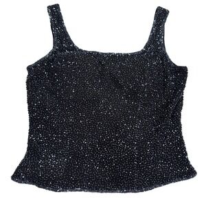 Sean Collection-Beaded Silk Tank Top, Women's Black Sparkle, Size XS